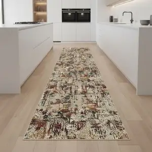 Photo of 8' Brown And Ivory Abstract Washable Area Rug