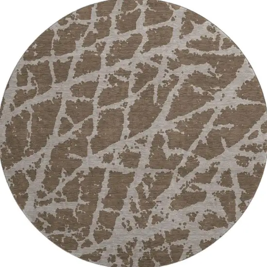 8' Brown And Ivory Abstract Washable Round Rug With UV Protection Photo 4