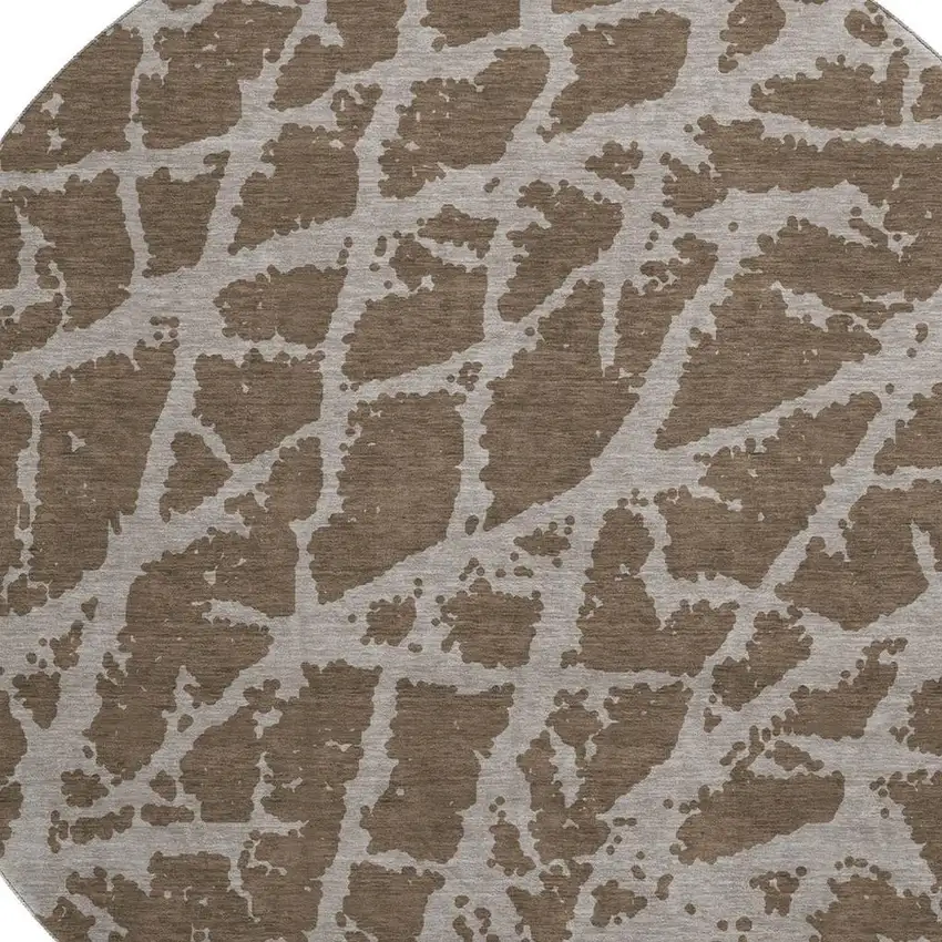 8' Brown And Ivory Abstract Washable Round Rug With UV Protection Photo 3