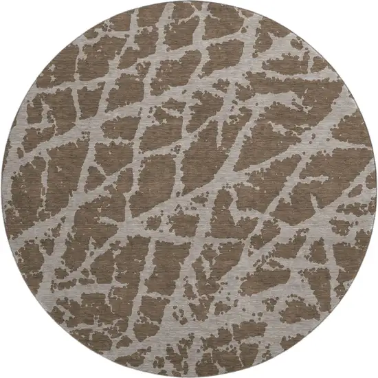 8' Brown And Ivory Abstract Washable Round Rug With UV Protection Photo 1