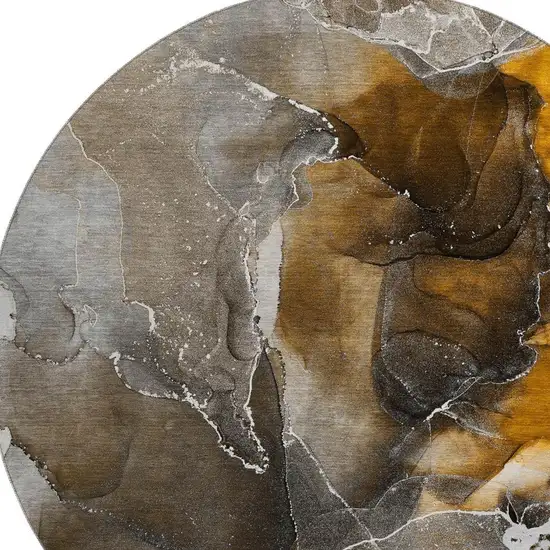 8' Brown And Ivory Abstract Washable Round Rug With UV Protection Photo 3