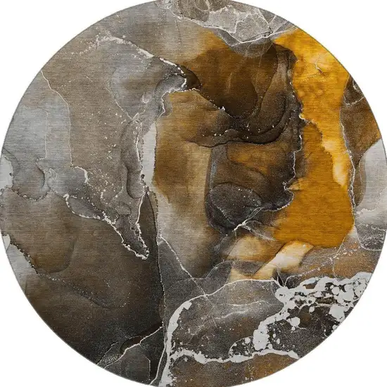 8' Brown And Ivory Abstract Washable Round Rug With UV Protection Photo 4