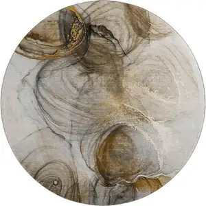 Photo of 8' Brown And Ivory Abstract Washable Round Rug With UV Protection