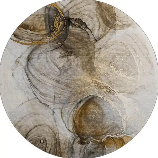 8' Brown And Ivory Abstract Washable Round Rug With UV Protection Photo 3