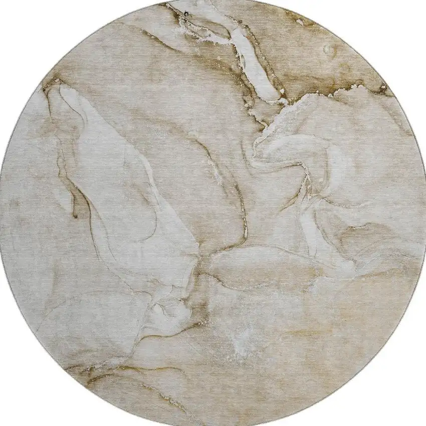 8' Brown And Ivory Abstract Washable Round Rug With UV Protection Photo 4