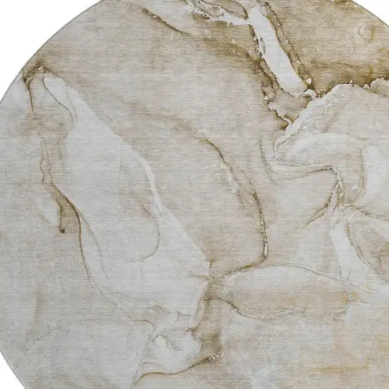 8' Brown And Ivory Abstract Washable Round Rug With UV Protection Photo 3