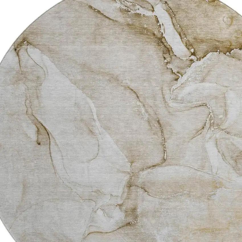 8' Brown And Ivory Abstract Washable Round Rug With UV Protection Photo 3