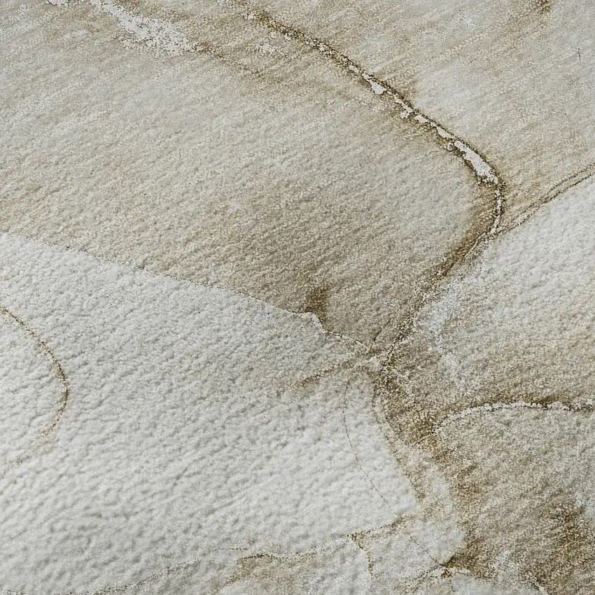 8' Brown And Ivory Abstract Washable Round Rug With UV Protection Photo 9