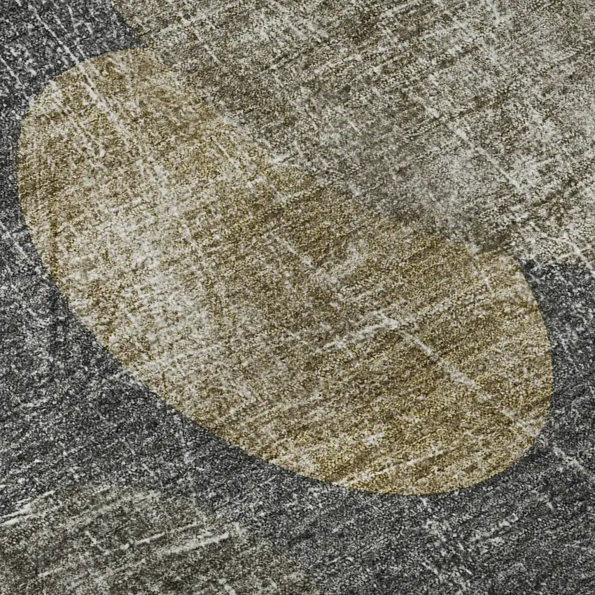 8' Brown And Ivory Abstract Washable Round Rug With UV Protection Photo 9