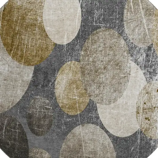 8' Brown And Ivory Abstract Washable Round Rug With UV Protection Photo 3