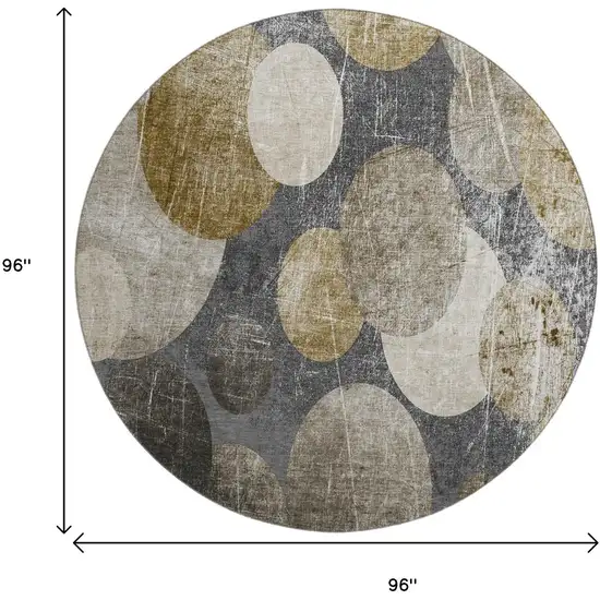 8' Brown And Ivory Abstract Washable Round Rug With UV Protection Photo 3
