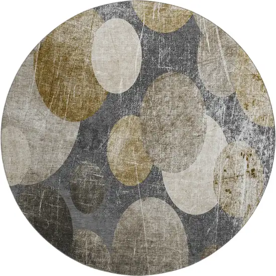 8' Brown And Ivory Abstract Washable Round Rug With UV Protection Photo 1