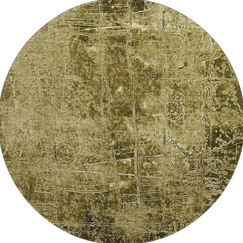 8' Brown And Ivory Abstract Washable Round Rug With UV Protection Photo 3