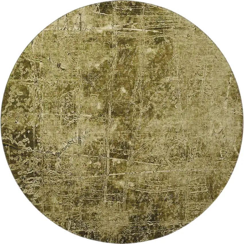 8' Brown And Ivory Abstract Washable Round Rug With UV Protection Photo 4