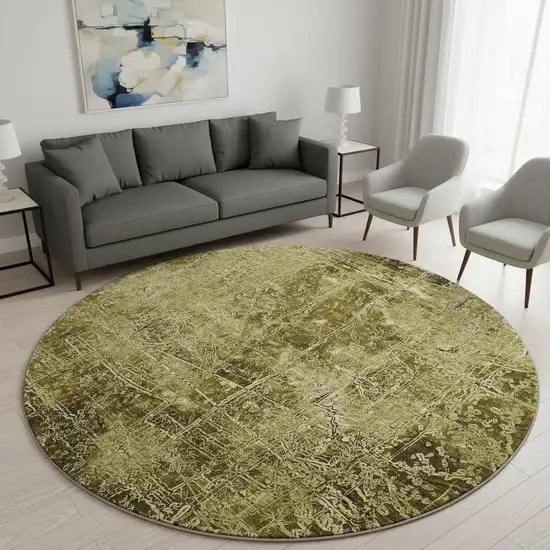 8' Brown And Ivory Abstract Washable Round Rug With UV Protection Photo 2