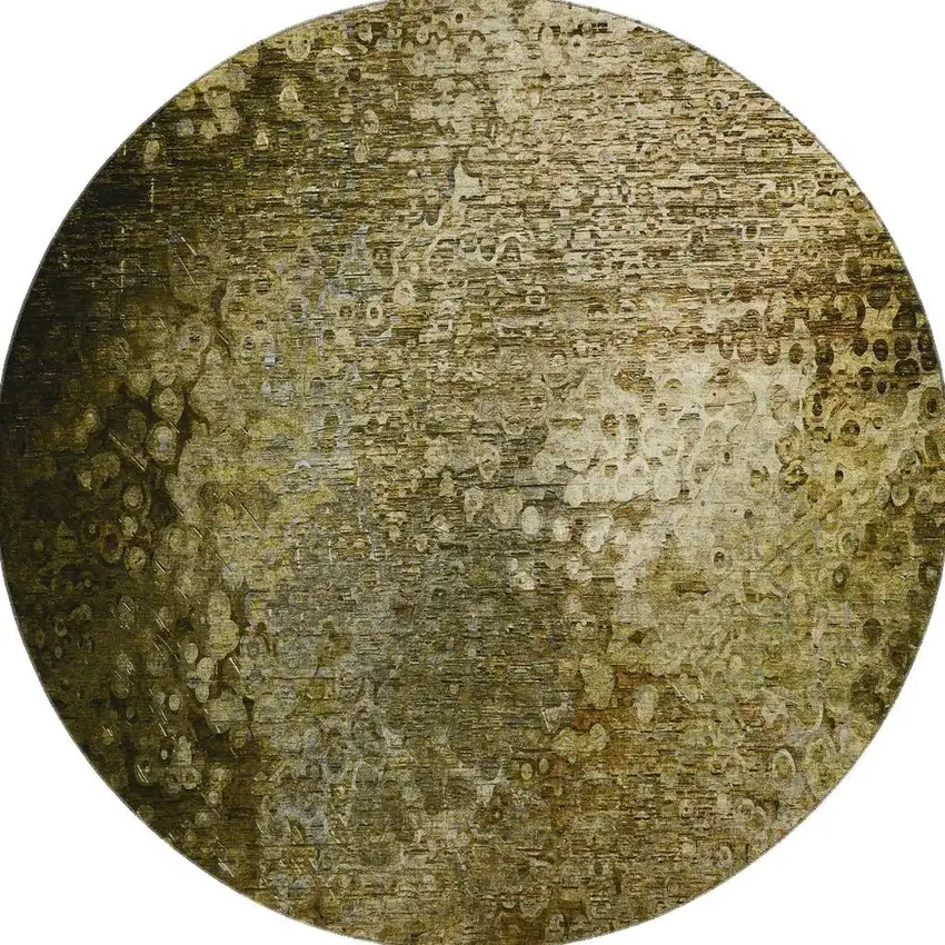 8' Brown And Ivory Abstract Washable Round Rug With UV Protection Photo 3