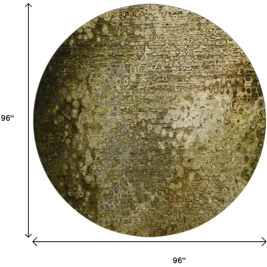 8' Brown And Ivory Abstract Washable Round Rug With UV Protection Photo 3