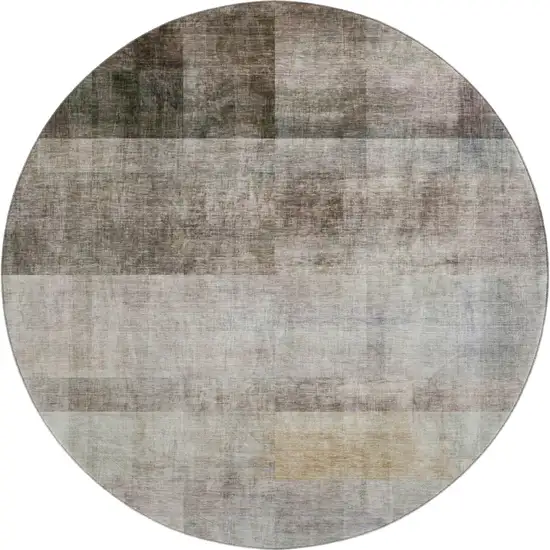 8' Brown And Ivory Abstract Washable Round Rug With UV Protection Photo 1