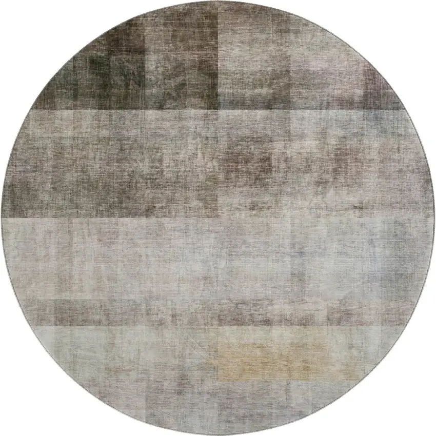 8' Brown And Ivory Abstract Washable Round Rug With UV Protection Photo 1