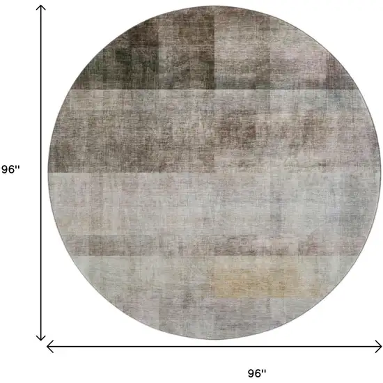 8' Brown And Ivory Abstract Washable Round Rug With UV Protection Photo 9
