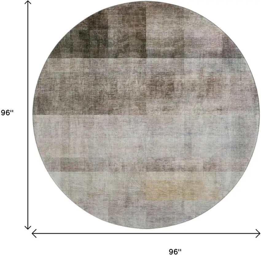 8' Brown And Ivory Abstract Washable Round Rug With UV Protection Photo 9