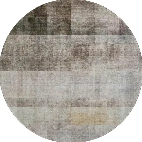 8' Brown And Ivory Abstract Washable Round Rug With UV Protection Photo 4