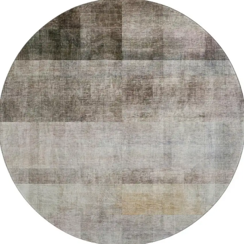 8' Brown And Ivory Abstract Washable Round Rug With UV Protection Photo 4