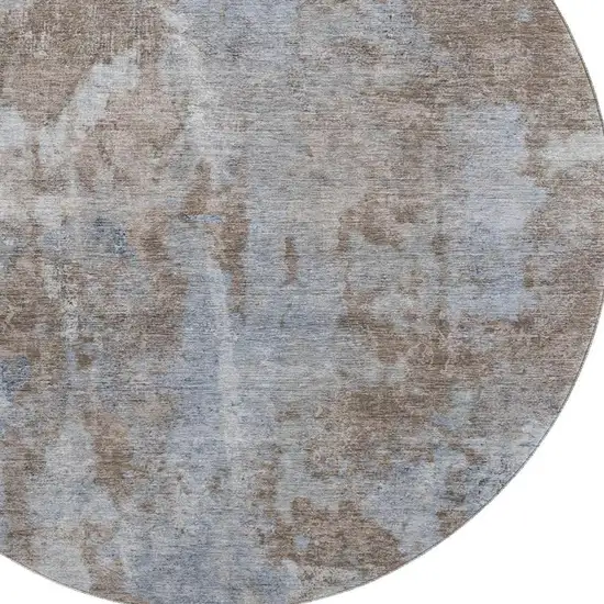 8' Brown And Ivory Abstract Washable Round Rug With UV Protection Photo 3