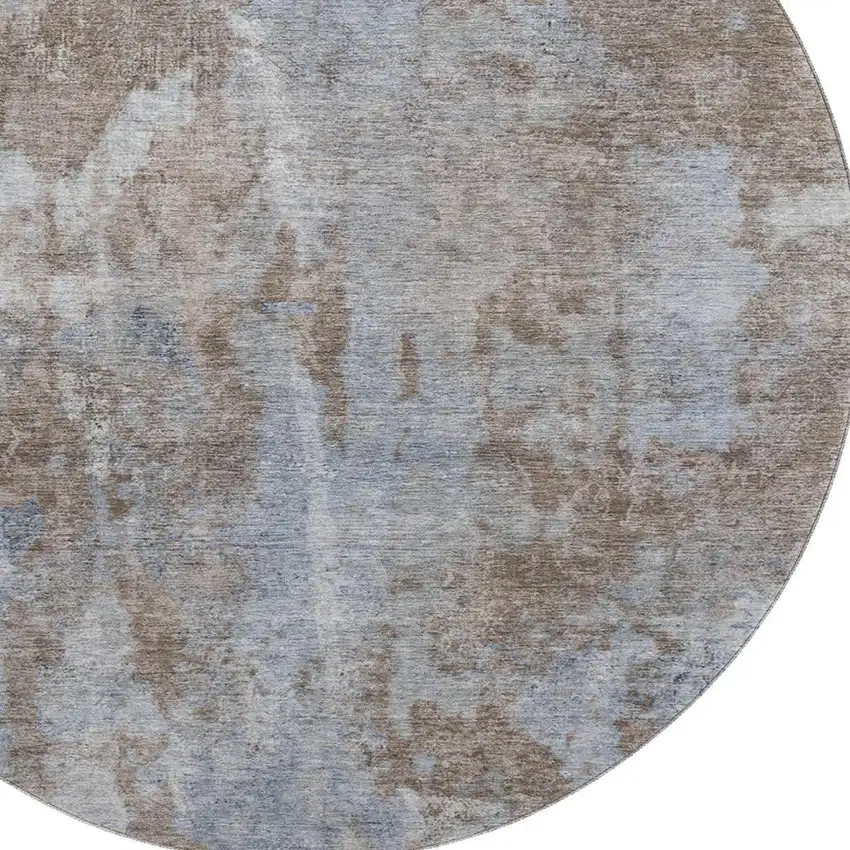 8' Brown And Ivory Abstract Washable Round Rug With UV Protection Photo 3