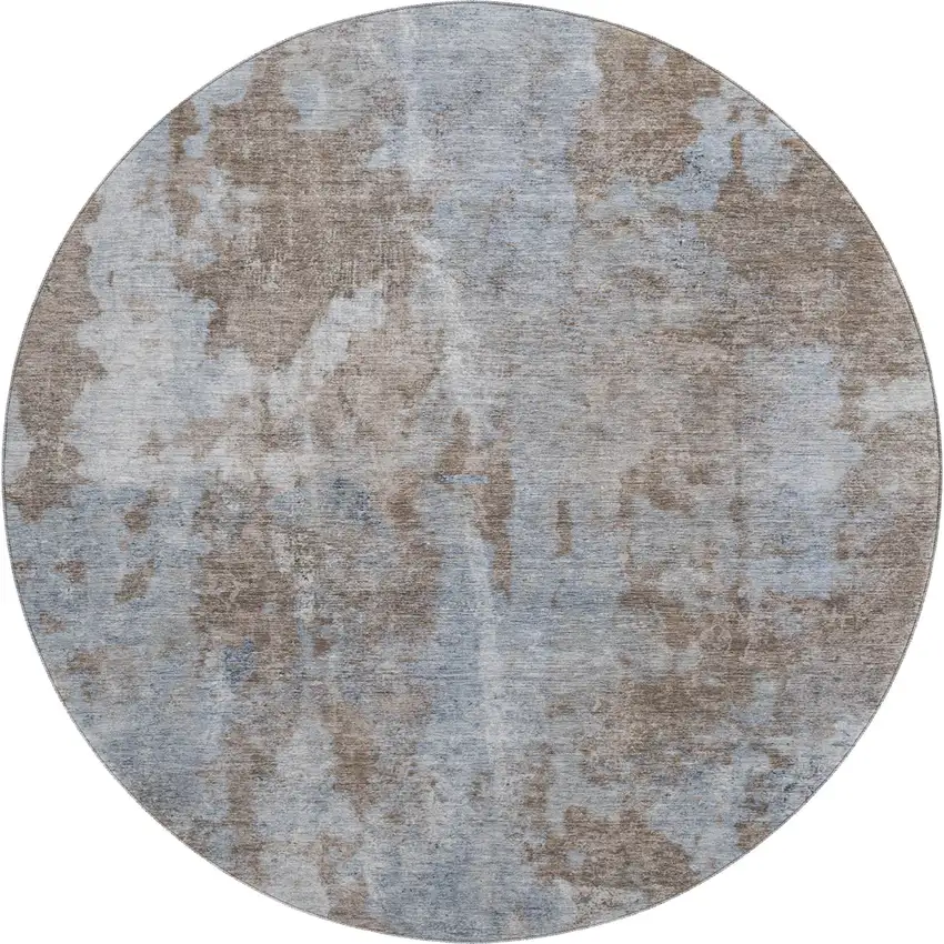 8' Brown And Ivory Abstract Washable Round Rug With UV Protection Photo 1