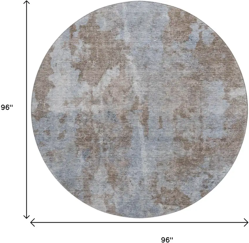 8' Brown And Ivory Abstract Washable Round Rug With UV Protection Photo 9