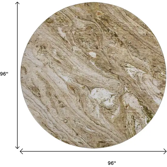 8' Brown And Ivory Abstract Washable Round Rug With UV Protection Photo 9