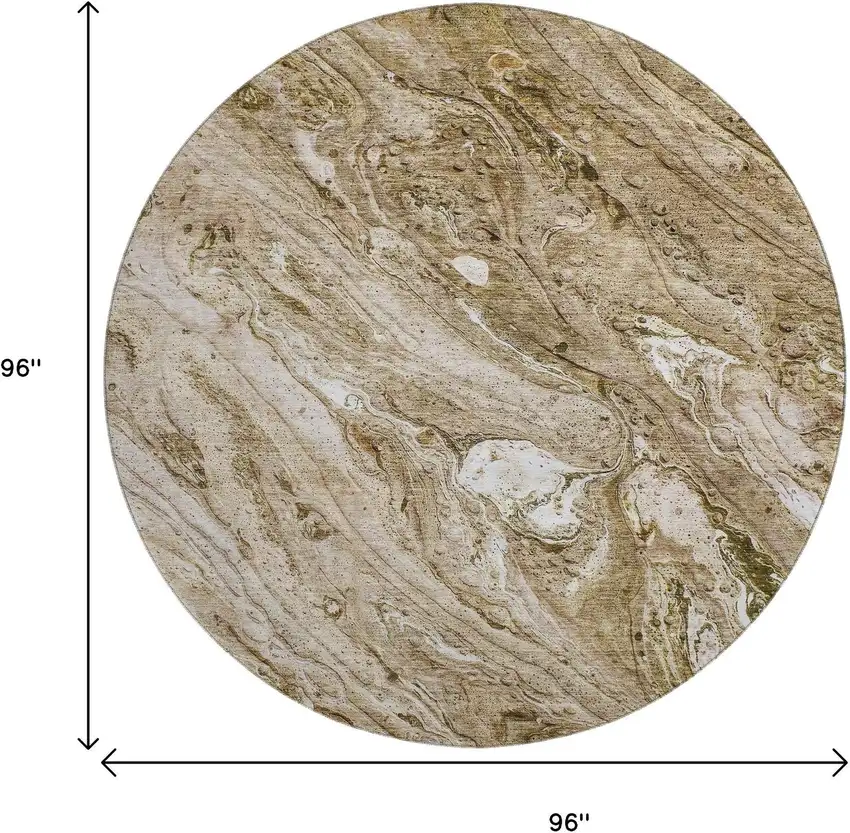 8' Brown And Ivory Abstract Washable Round Rug With UV Protection Photo 9