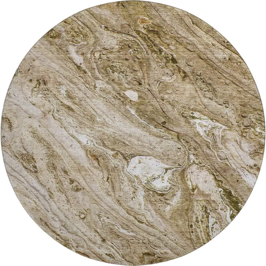 8' Brown And Ivory Abstract Washable Round Rug With UV Protection Photo 1