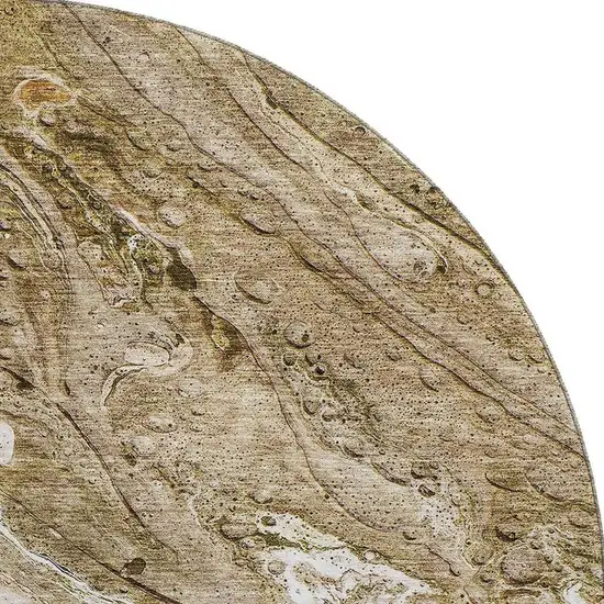 8' Brown And Ivory Abstract Washable Round Rug With UV Protection Photo 3