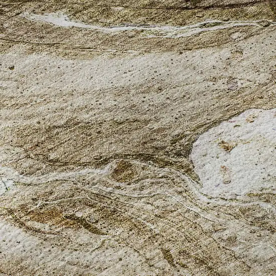 8' Brown And Ivory Abstract Washable Round Rug With UV Protection Photo 8