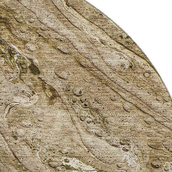 8' Brown And Ivory Abstract Washable Round Rug With UV Protection Photo 2