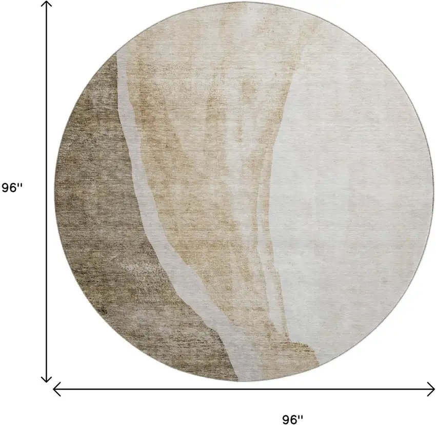 8' Brown And Ivory Abstract Washable Round Rug With UV Protection Photo 3