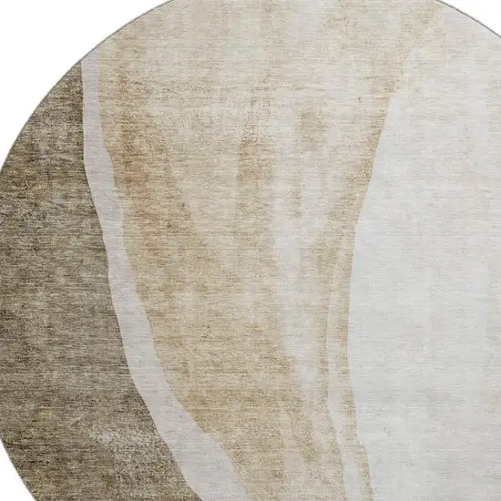 8' Brown And Ivory Abstract Washable Round Rug With UV Protection Photo 3