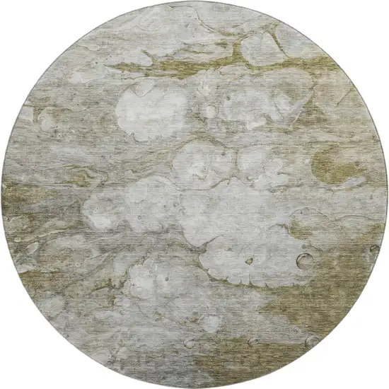 8' Brown And Ivory Abstract Washable Round Rug With UV Protection Photo 1