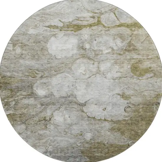 8' Brown And Ivory Abstract Washable Round Rug With UV Protection Photo 4