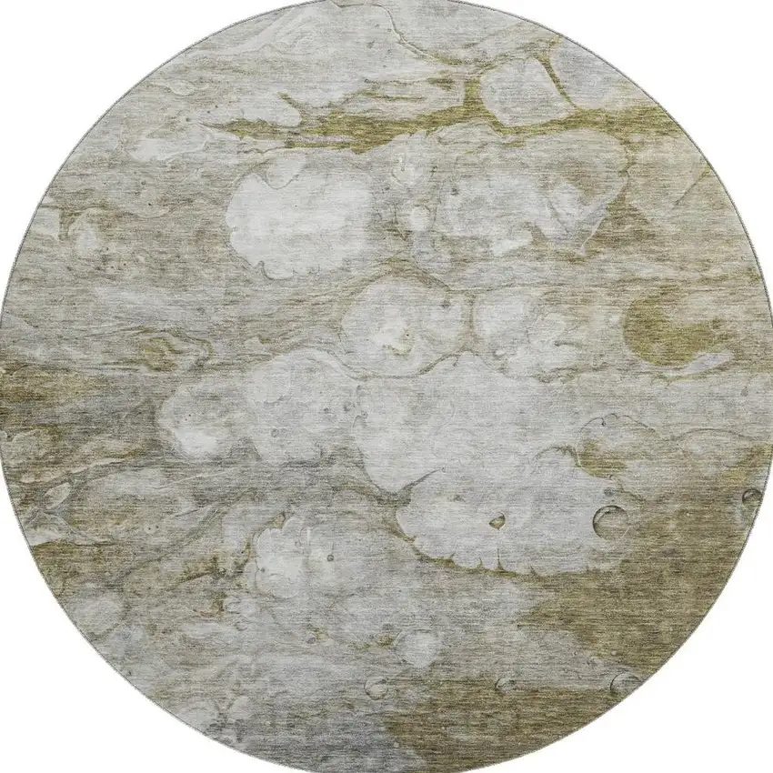 8' Brown And Ivory Abstract Washable Round Rug With UV Protection Photo 4