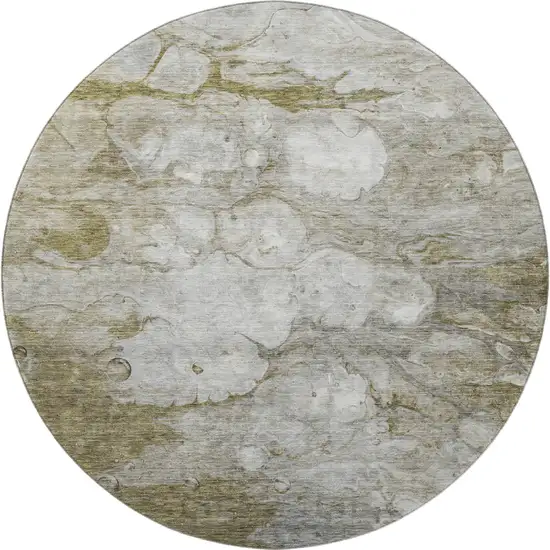 8' Brown And Ivory Abstract Washable Round Rug With UV Protection Photo 3
