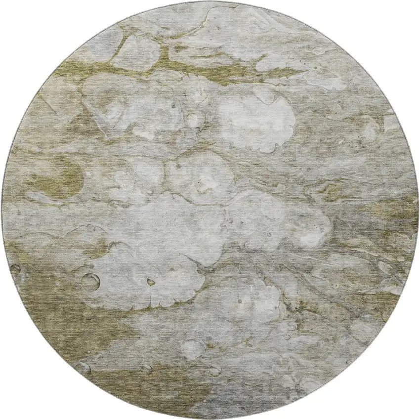 8' Brown And Ivory Abstract Washable Round Rug With UV Protection Photo 3