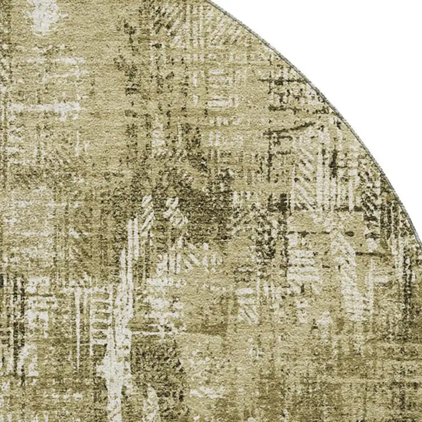 8' Brown And Ivory Abstract Washable Round Rug With UV Protection Photo 2