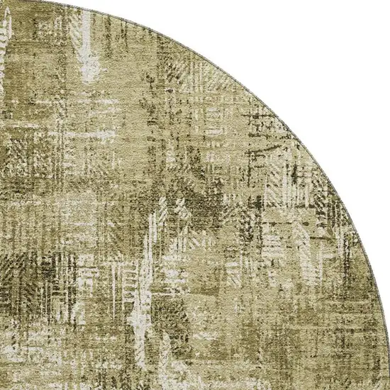 8' Brown And Ivory Abstract Washable Round Rug With UV Protection Photo 3