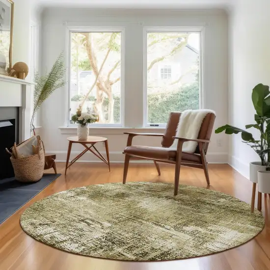 8' Brown And Ivory Abstract Washable Round Rug With UV Protection Photo 4