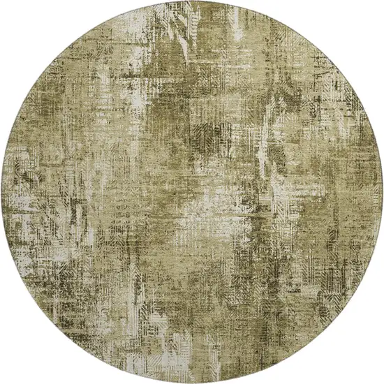 8' Brown And Ivory Abstract Washable Round Rug With UV Protection Photo 1