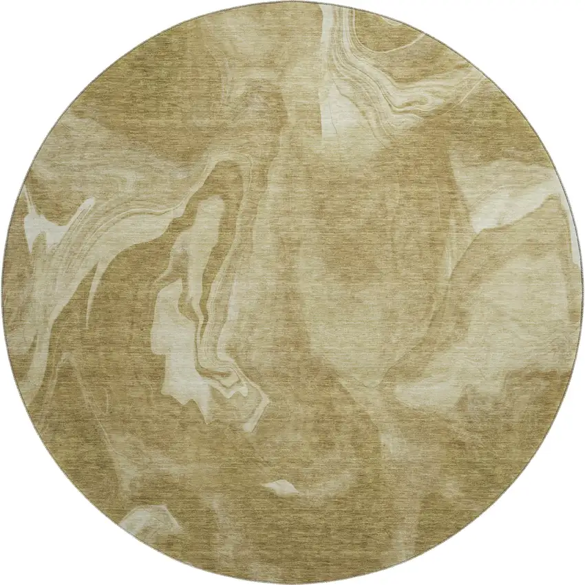 8' Brown And Ivory Abstract Washable Round Rug With UV Protection Photo 1