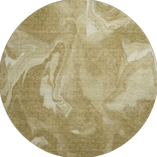 8' Brown And Ivory Abstract Washable Round Rug With UV Protection Photo 3